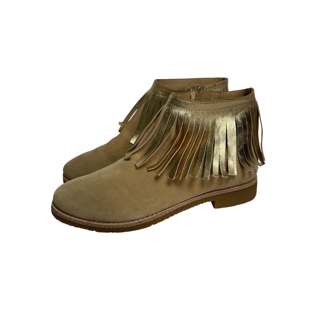 Kate Spade by Saks Betsie Suede Ankle Boots Metallic‎ Gold Fringe Booties 6.5 M